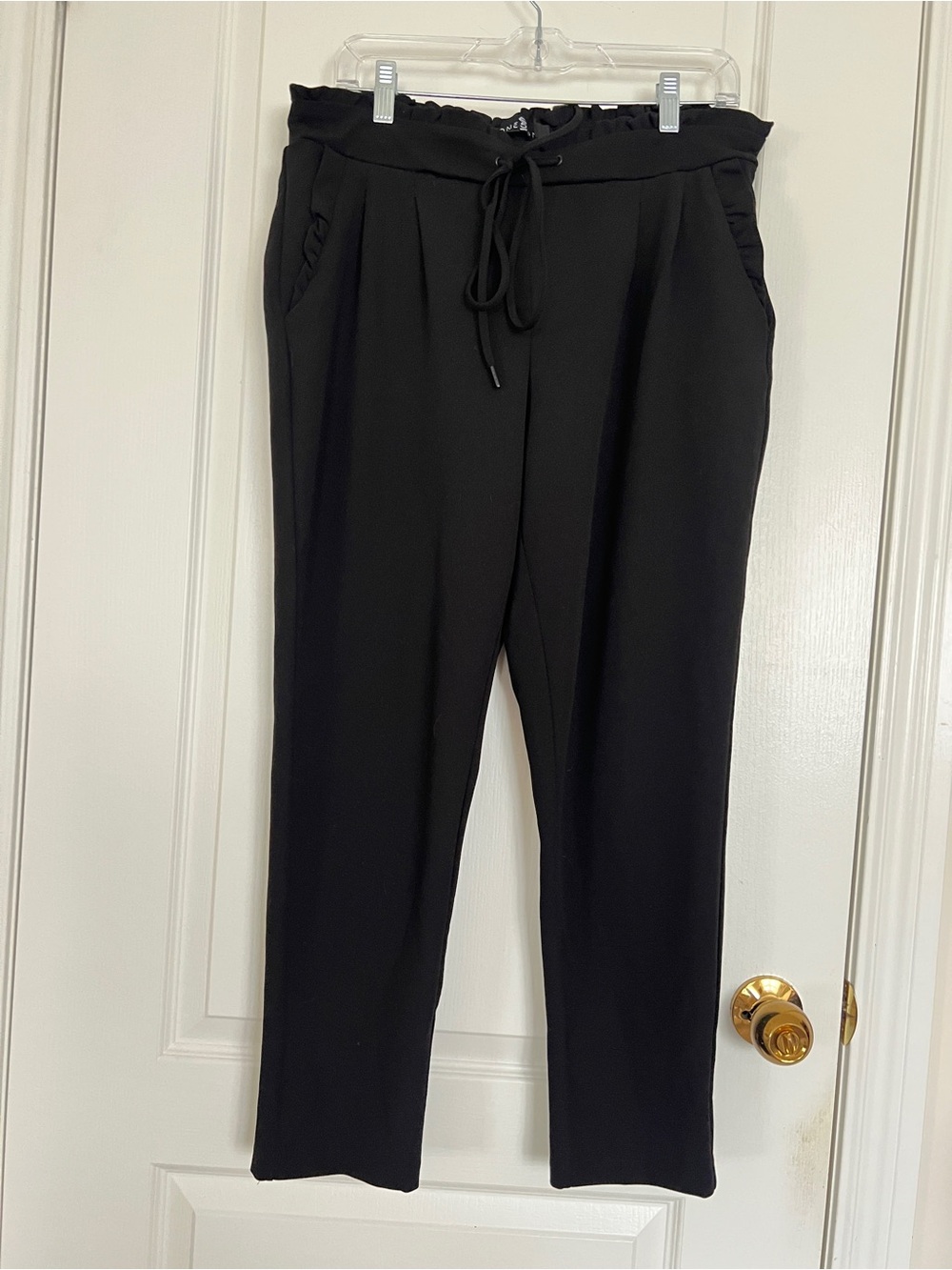 one 5 one Black Straight-Leg Paperbag Waist Pants with Tie